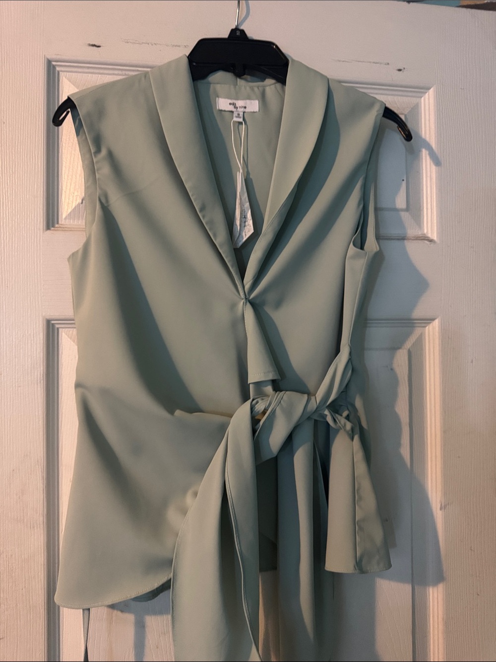Sleeveless Sage Green Tie-Waist Blouse